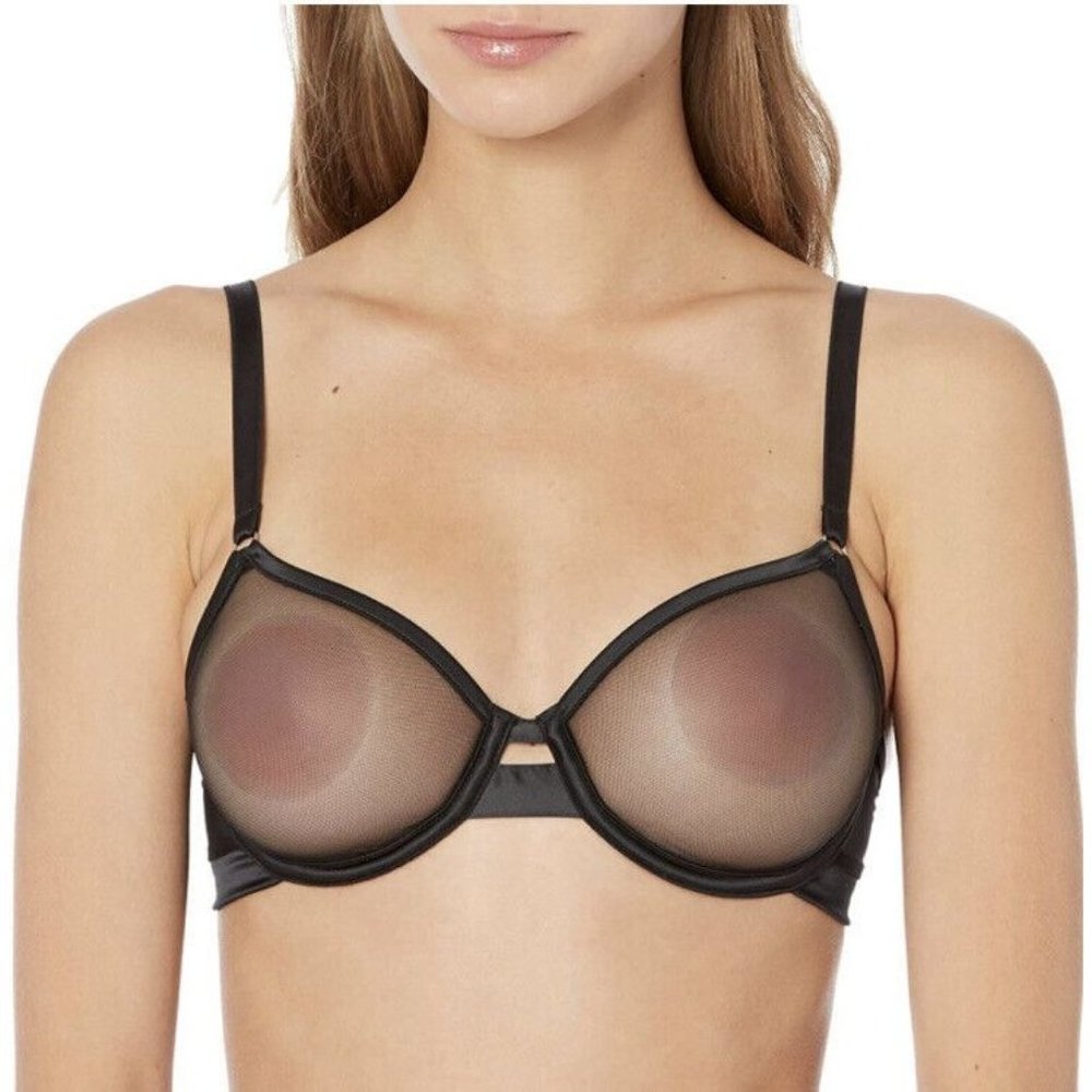Simone Perele Implicite Bra 32DD 32E Black Mesh Sheer Unpadded See Through